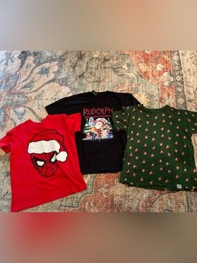 3 Boys size 8 Christmas t-shirts. Rudolph, Tiny Santa's. Spiderman